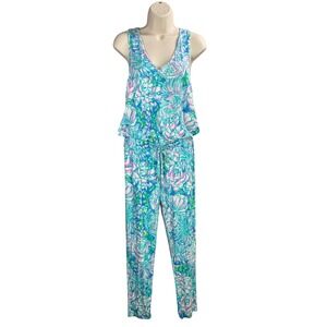 Lilly Pulitzer Paulina Jumpsuit Small Floral Elastic Waist Preppy Resort Beach